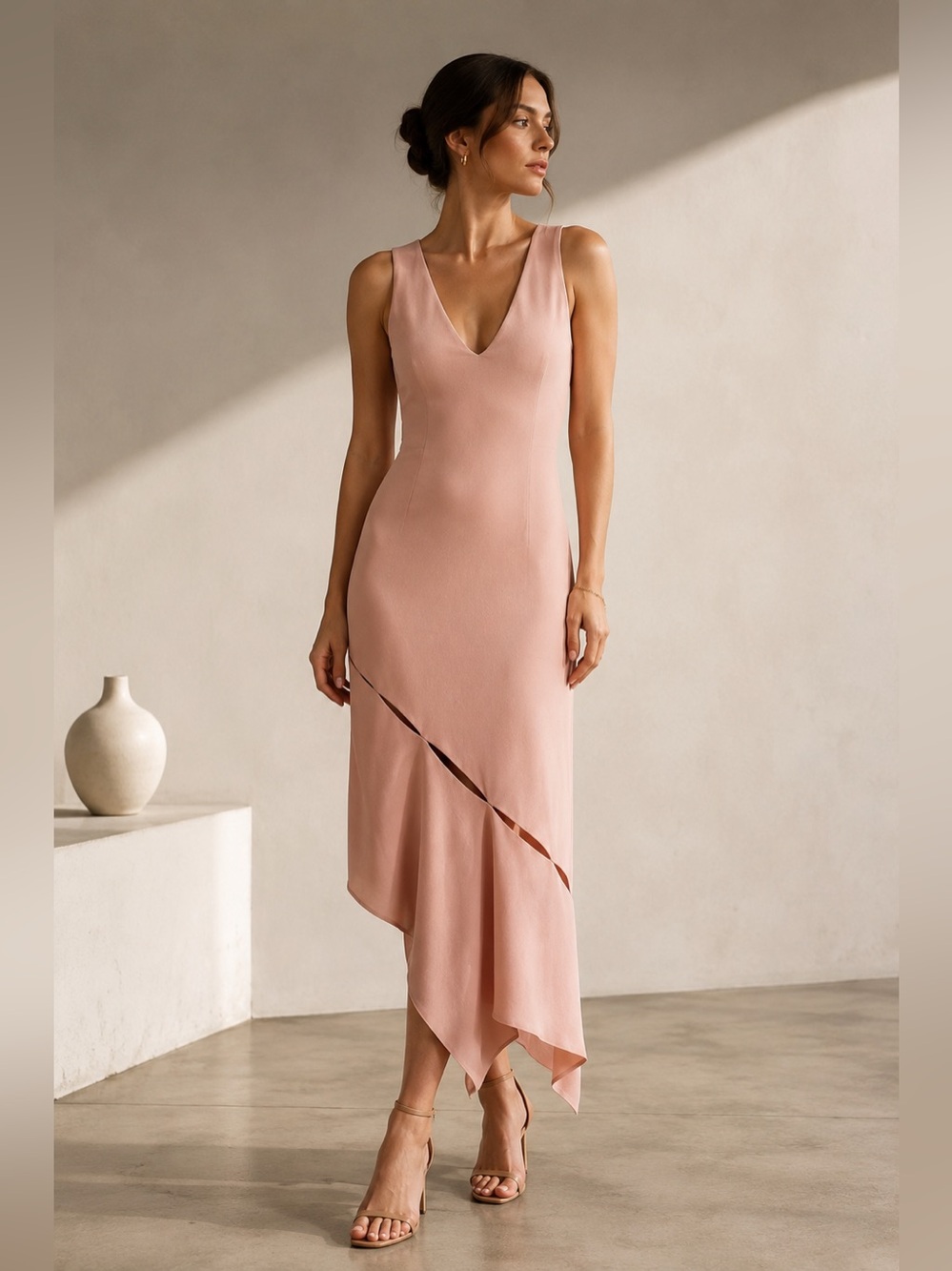 Prabal Gurung Blush Pink Silk-Blend Asymmetrical Midi Dress Sz 8